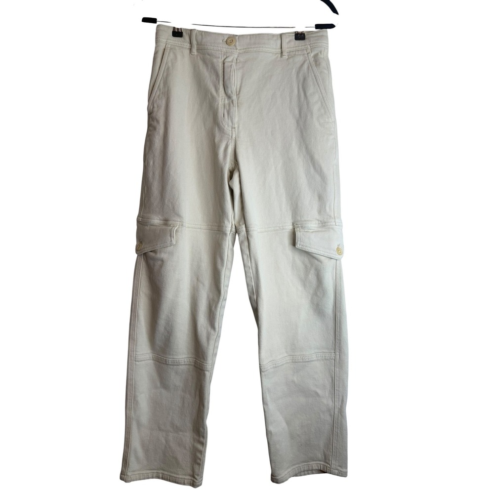 Aritzia Wilfred Free Cream Denim Cargo Pants Straight Leg High Waist Utility 8